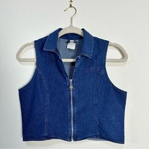 In Design Girls Teen Petite Y2K Cotton Denim Vest Top Heart Zipper Sz 14 Cropped